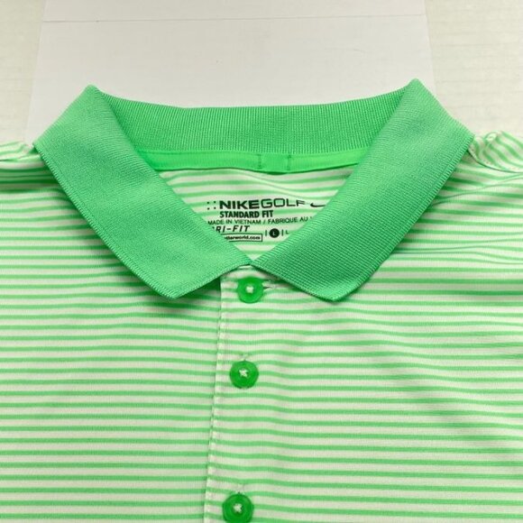 Nike Golf Men's Golf Shirt - DRI-FIT - Green & White Striped - Size L - GUC - Picture 1 of 11